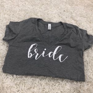 Gray bride shirt with white writing